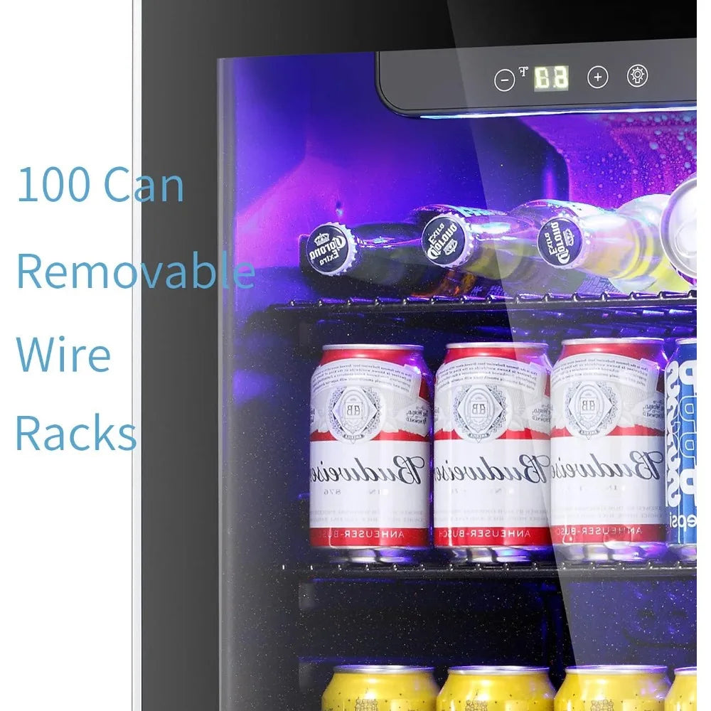 Beverage Refrigerator Cooler 100 Can Mini Fridge Adjustable Glass Door