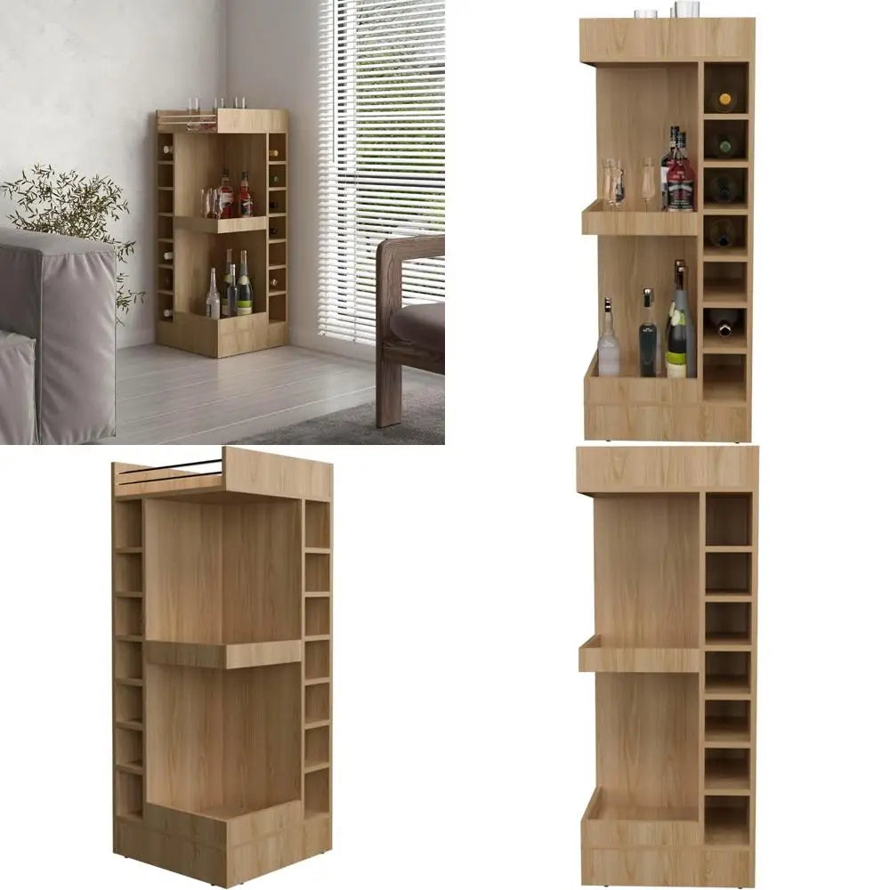 46 Inch Tall 3-Tier Corner Bar Cabinet with 14 Wine Bottle Slots Storage