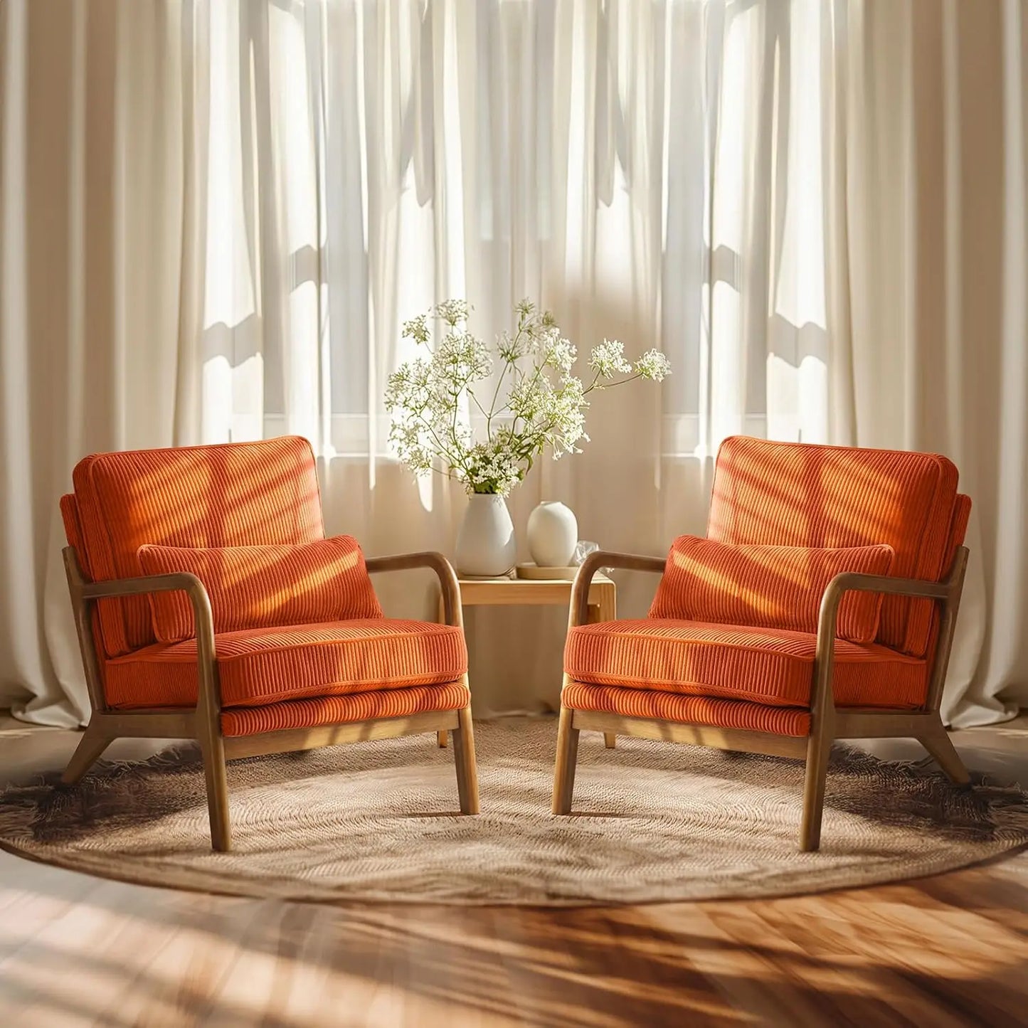 Ljustra Premium Corduroy Accent Chairs Set of 2 Upholstered Arm Chair