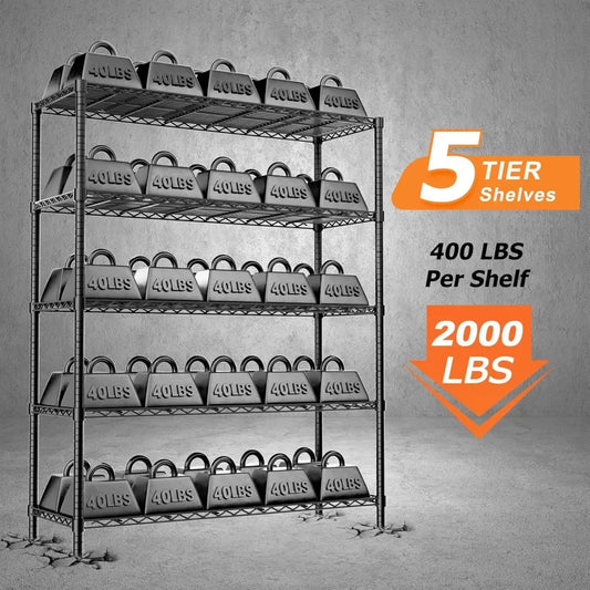 Heavy Duty Storage Shelves with Wheels 2000LBS Capacity 5-Tier 72 Inch