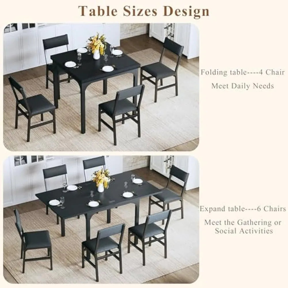 7-Piece Extendable Dining Table Set for 4-6 with 6 Chairs