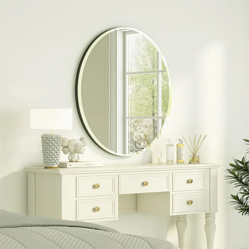 Frameless Oval Beveled Edge Bathroom Mirror for Living Room Entryway