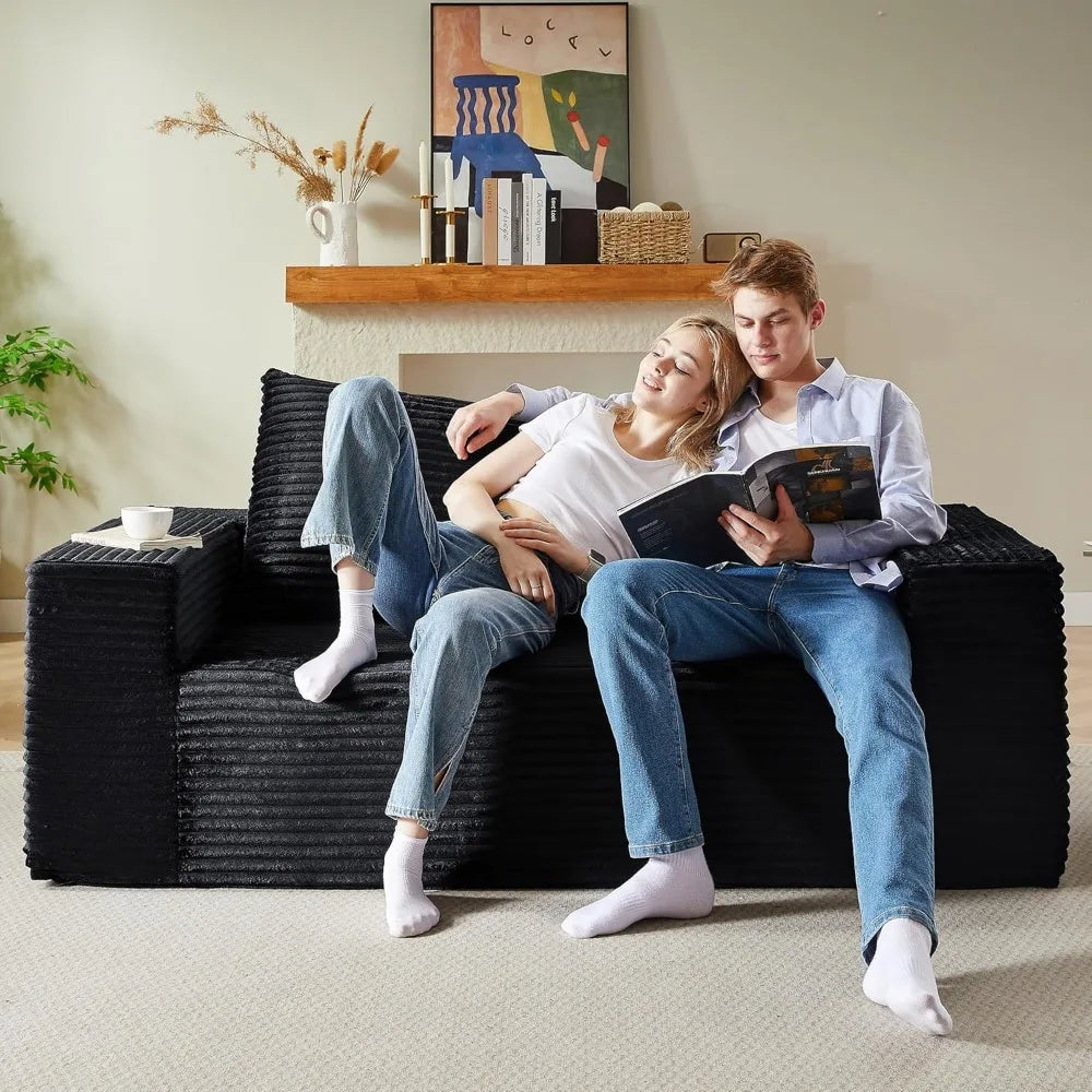 63" Loveseat Sofa Corduroy Sponge Double Sofas Cloud Couch with Pillows