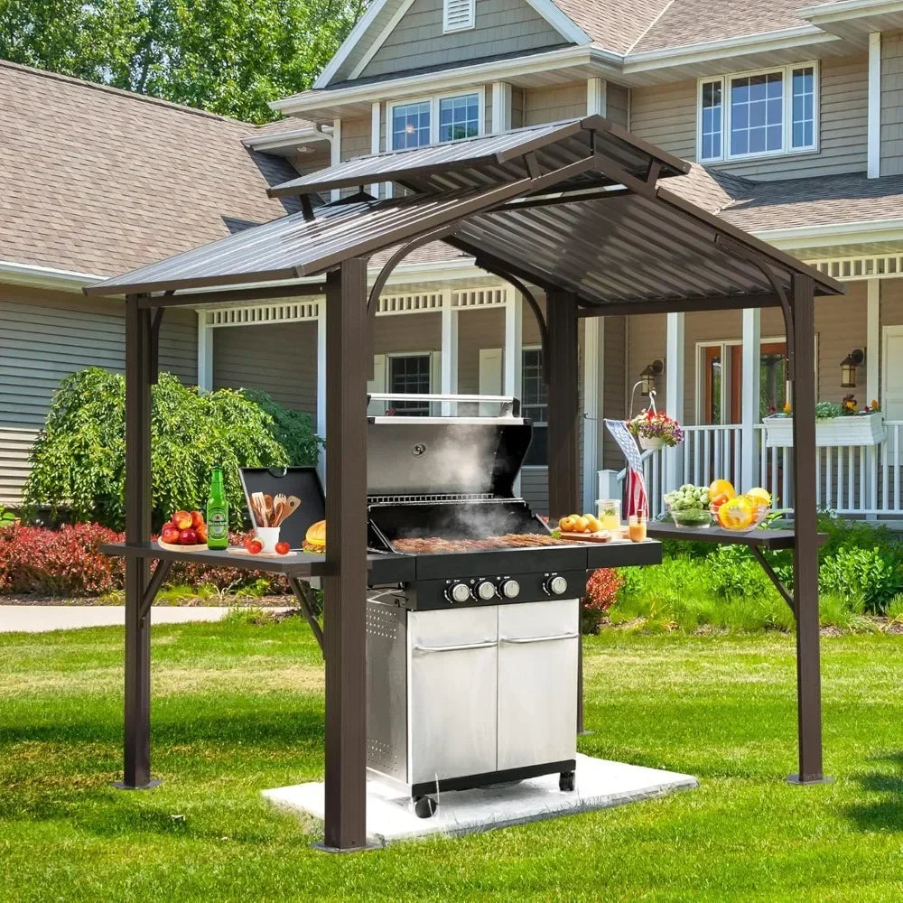 8x5 FT Hardtop Grill Gazebo Outdoor BBQ Canopy Shelter Steel Roof