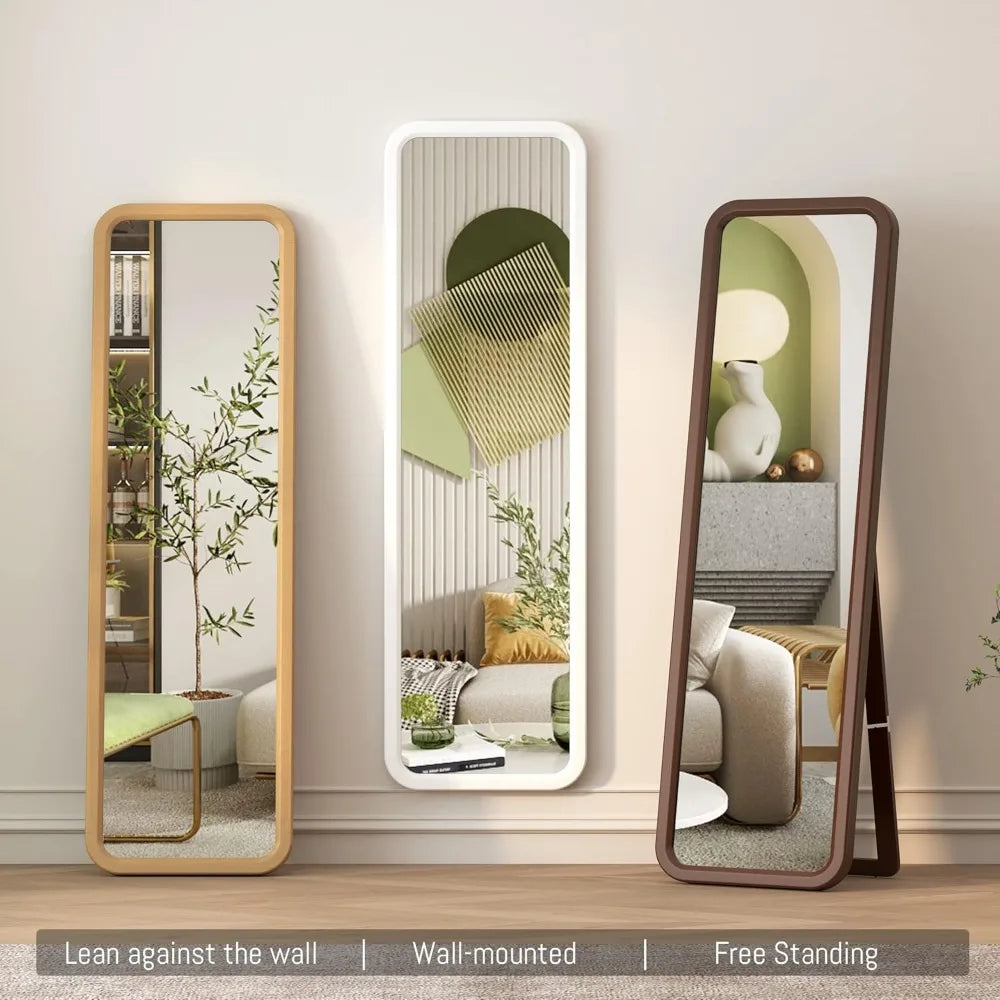 Wooden Full-Length Mirror 63"x18" Solid Wood Frame Floor Wall Mounted