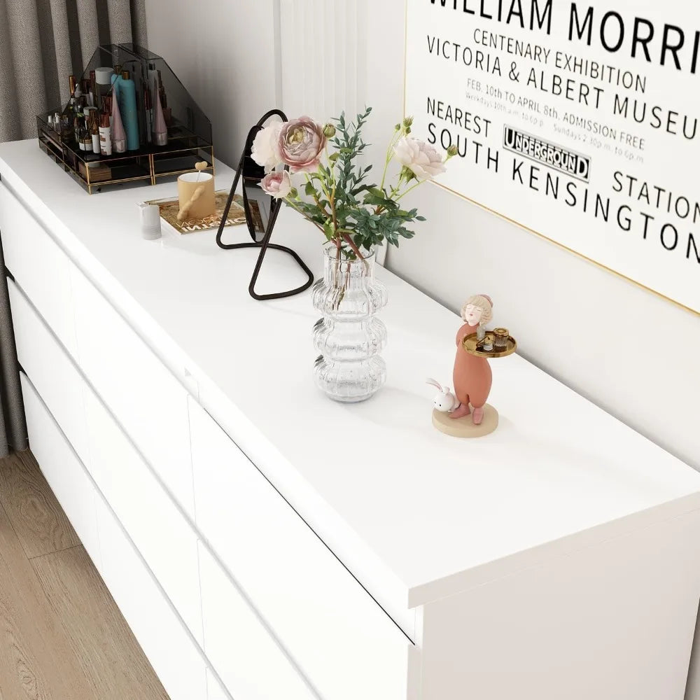 L-Shape Dressing Table with 9 Drawers Extendable Vanity Desk Dresser