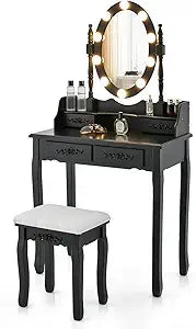 Vanity Table Set with Lighted Mirror Adjustable Brightness Storage