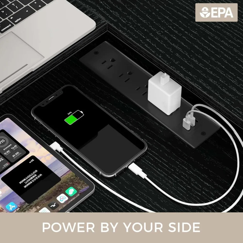 L Shaped Computer Desk with File Drawer Power Outlet LED Strip