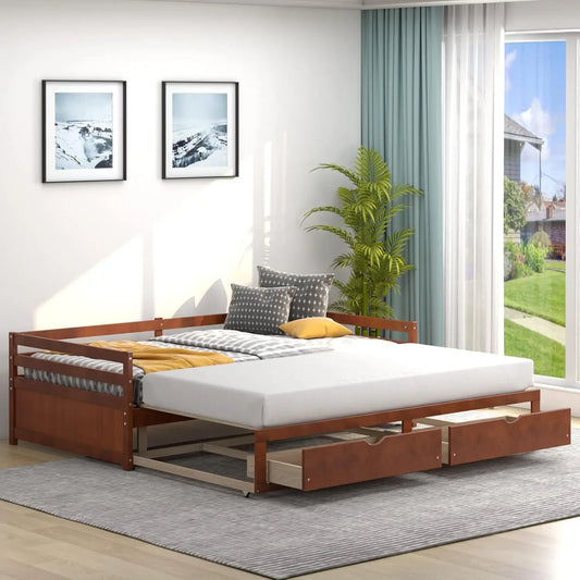 Twin to King Daybed with Trundle and Storage Drawers Modern Sofa Bed
