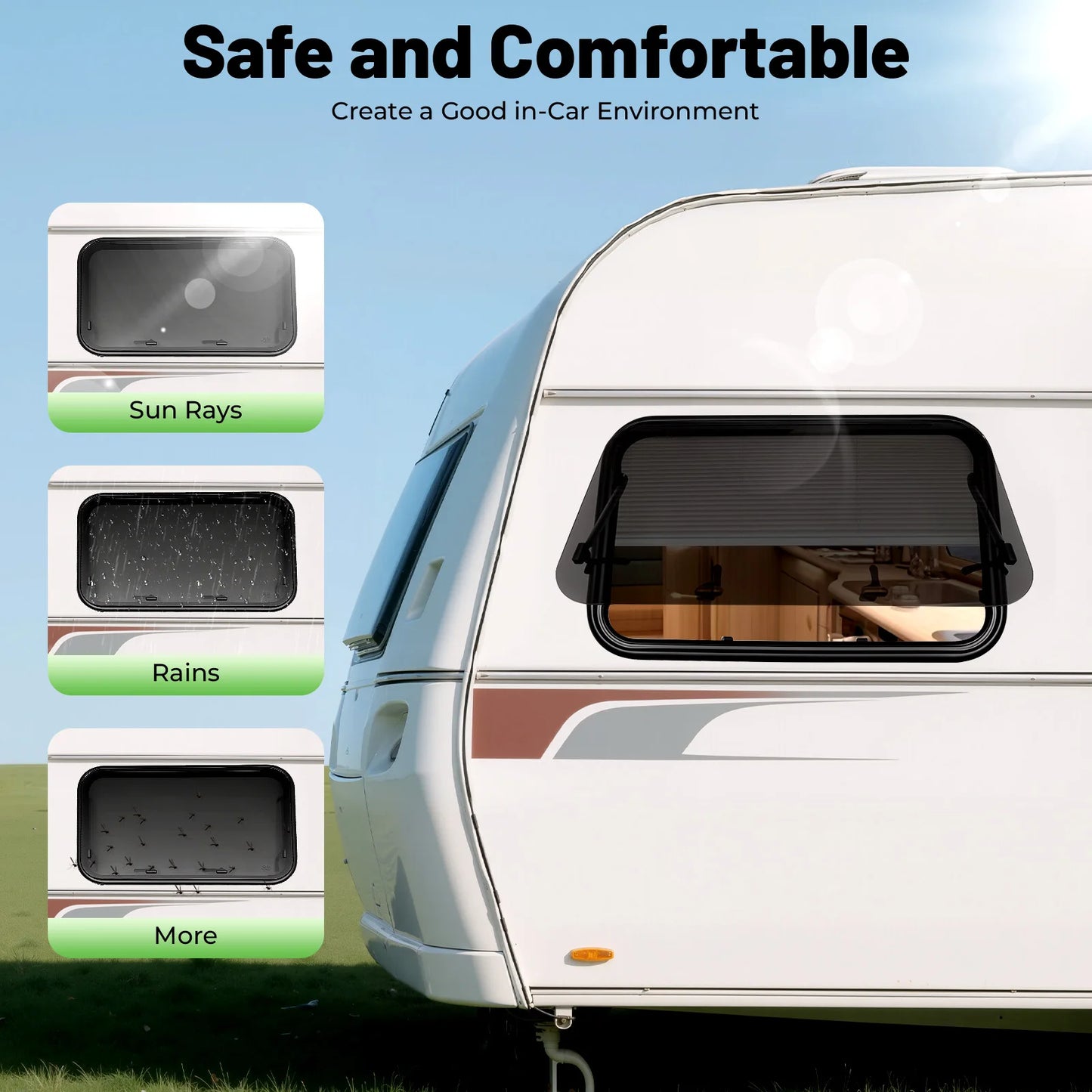 RV Exit Window 90x55cm Tempered Glass Camper Emergency Window Trim Kit