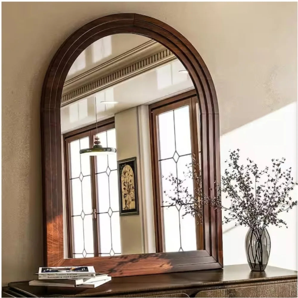 Arched Mirror Solid Acacia Wood Frame Rustic Vanity Wall Decor