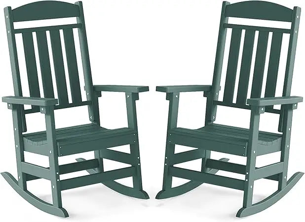 Patio Rocking Chairs Set of 2 HDPE All Weather Outdoor Rockers