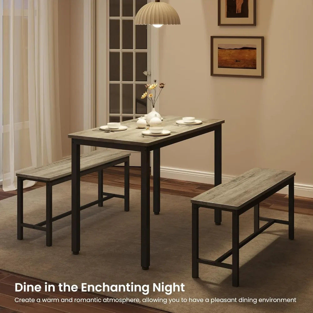 Dining Table Set for 4 with Benches Modern Kitchen Furniture