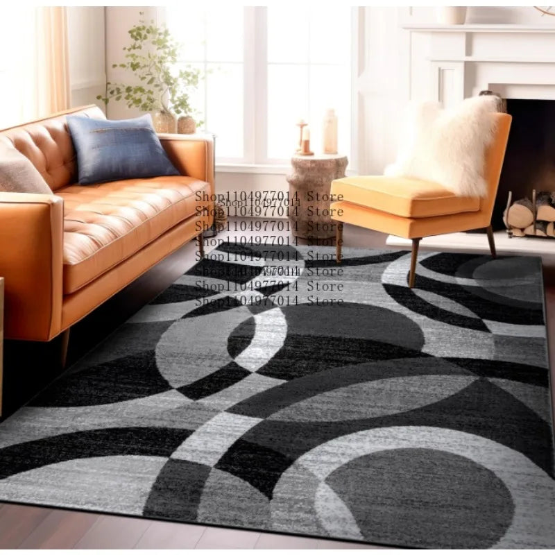 Gray Contemporary Abstract Circle Rug Non-Slip Soft Washable Carpet