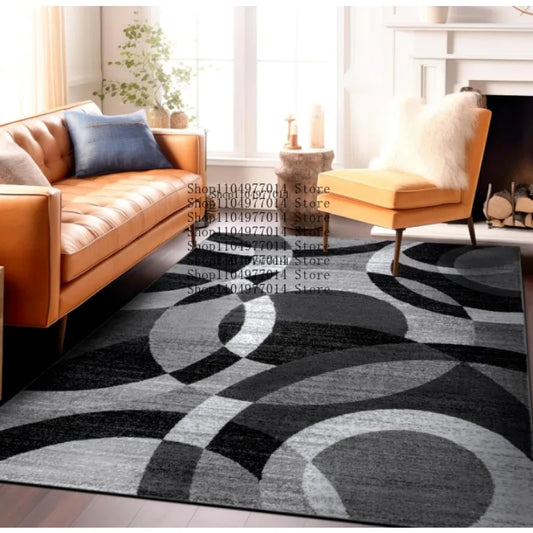 Gray Contemporary Abstract Circle Rug Non-Slip Soft Washable Carpet