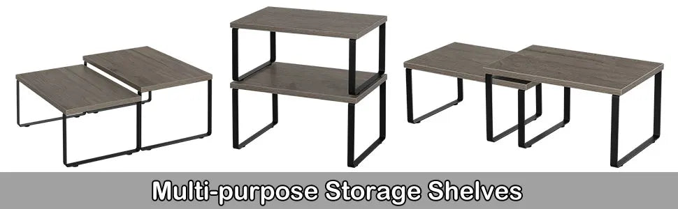 Stackable Expandable Kitchen Spice Rack Organizer Set of 4 Grey