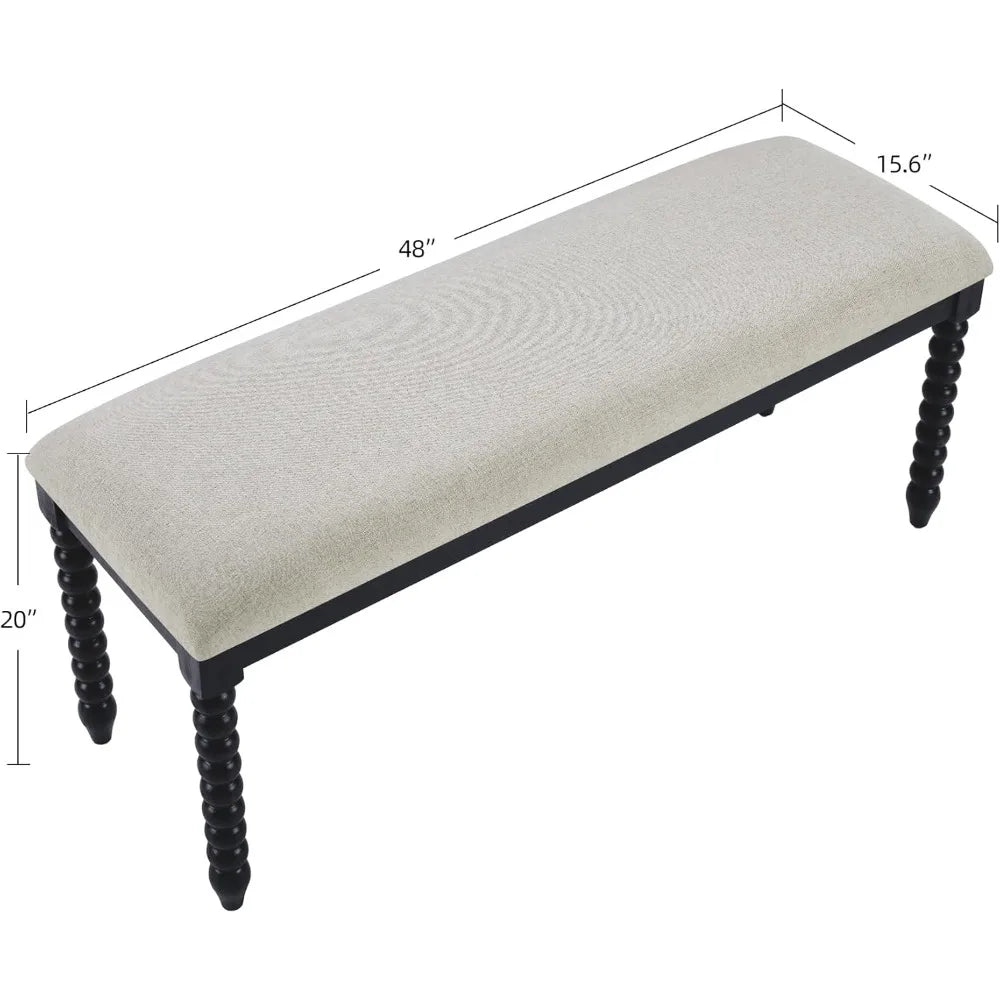 Upholstered Bench for Bedroom Entryway Vintage Wood Legs Ottoman