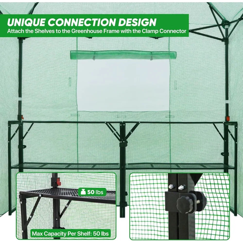 Ljustra 7x7 Portable Greenhouse Walk-in with 2 Shelves Roll-up Door