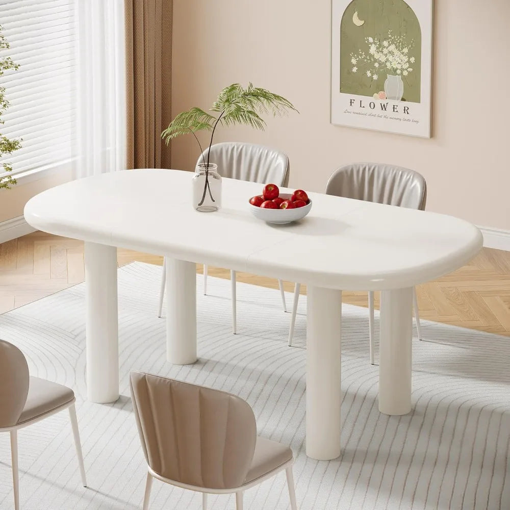 Modern Oval Dining Table for 6 Cream White Kitchen Dining Room Furniture