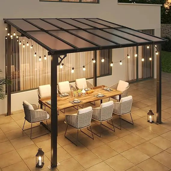 10x12 Gazebo Pergola Heavy Duty Wall-Mounted Patio Awning Outdoor Shade