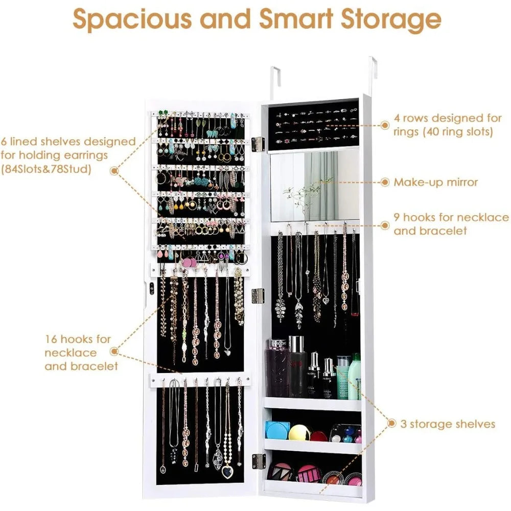 Jewelry Armoire Wall Door Mounted Full Length Mirror Jewelry Organizer