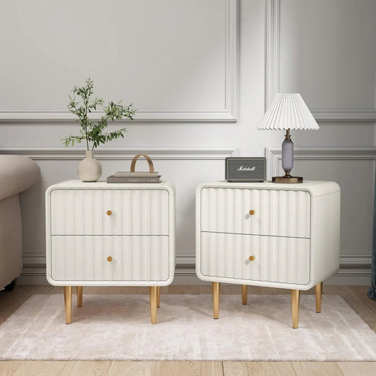 Modern Nightstand Set of 2 Fluted Bed Side Table with Drawers