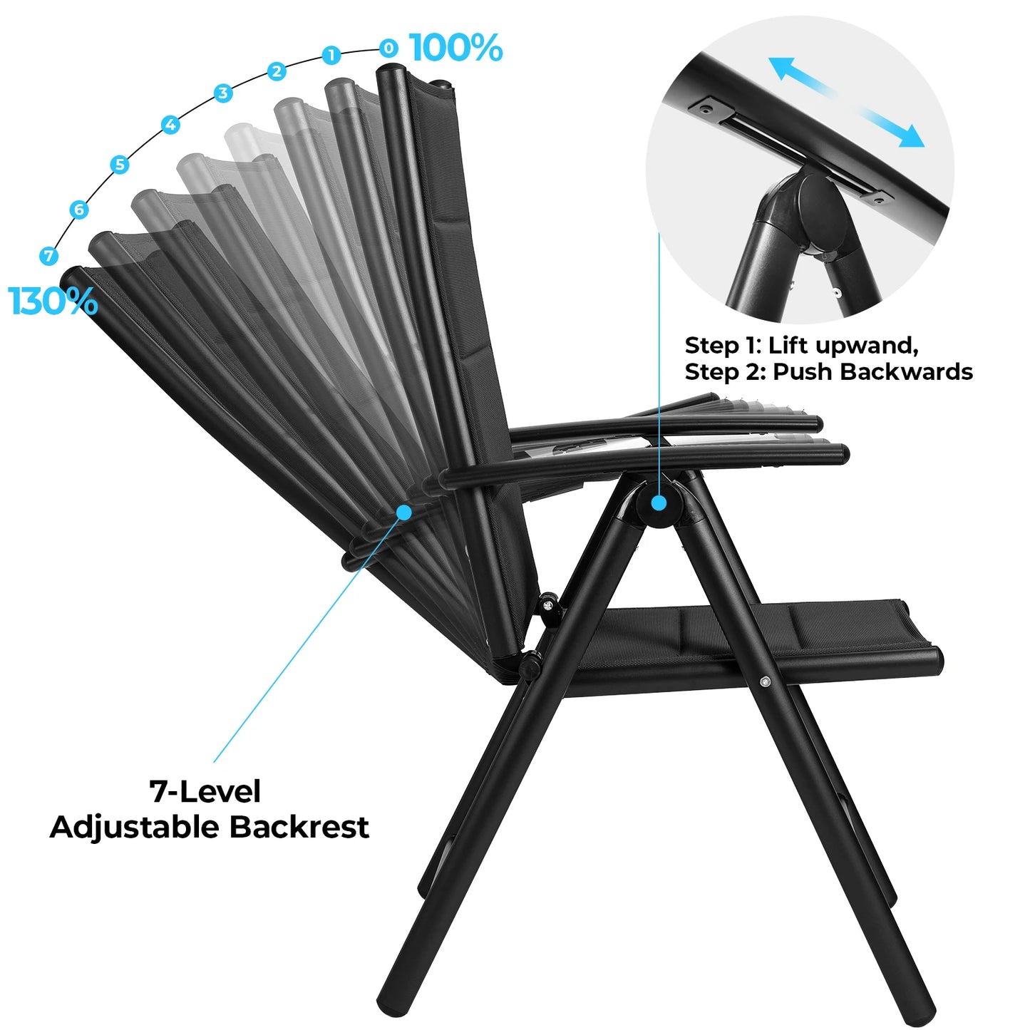 Foldable Garden Chair with Adjustable Backrest and Armrests Outdoor