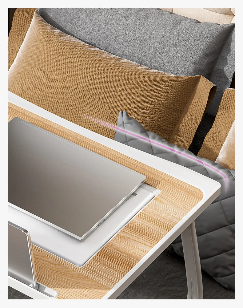 Foldable Laptop Bed Desk Portable Adjustable Height with Storage Drawers
