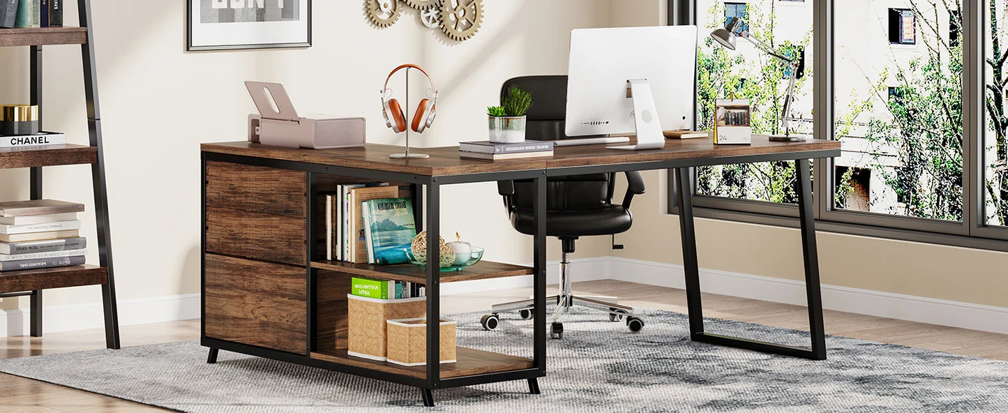 Ljustra L-Shaped Computer Desk with 3 Drawers Reversible Corner Desk