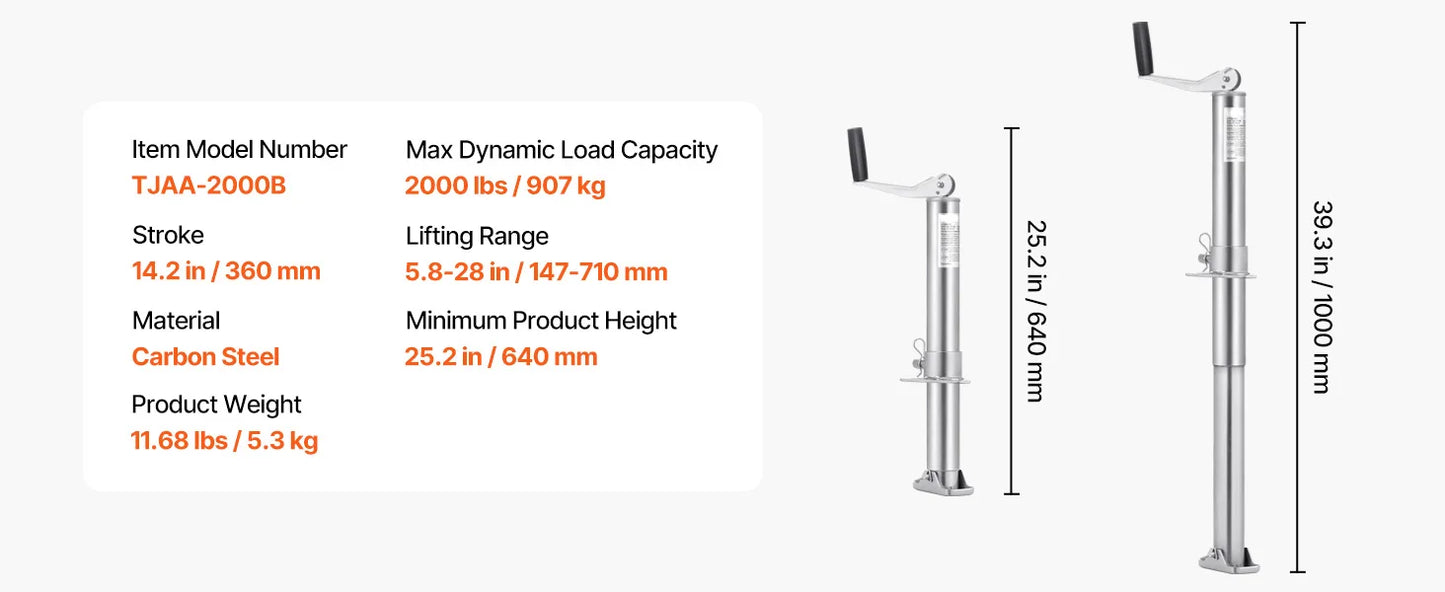 Ljustra Heavy-Duty A-Frame Trailer Jack 2000 lbs 14.2" Vertical Lift