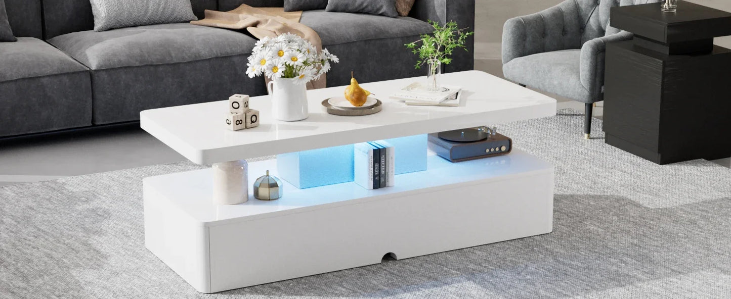 Modern LED Coffee Table 40 Inch Double Layer Stylish Living Room Table