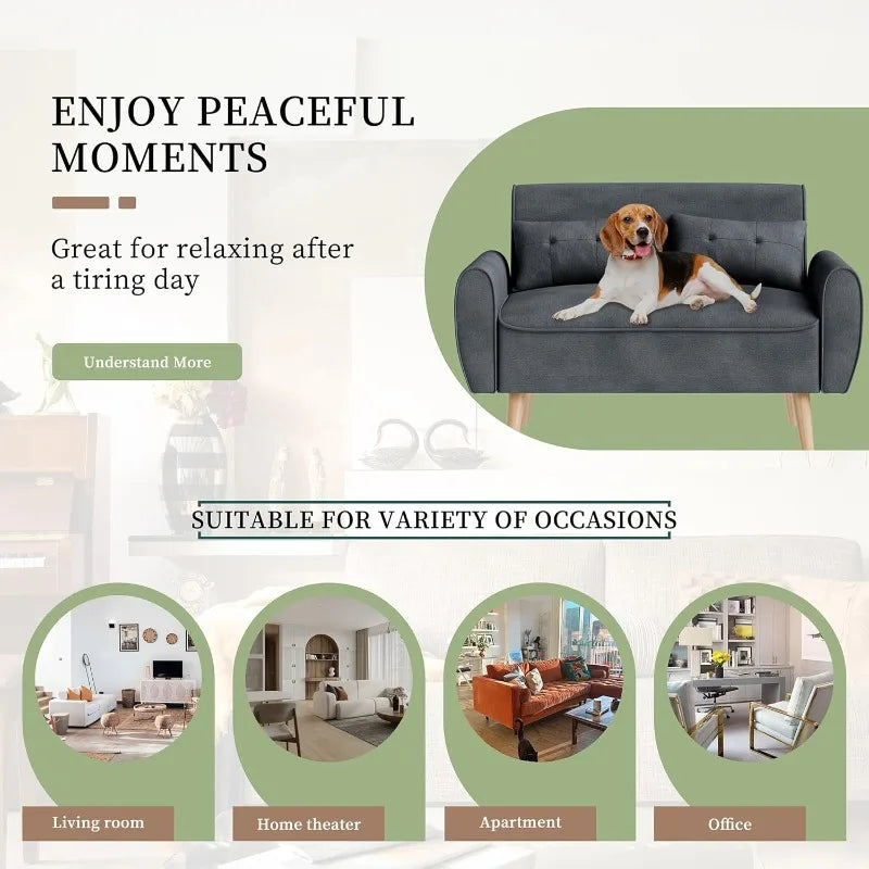 Ljustra Small Modern Loveseat Sofa Mid Century Linen Fabric Couch