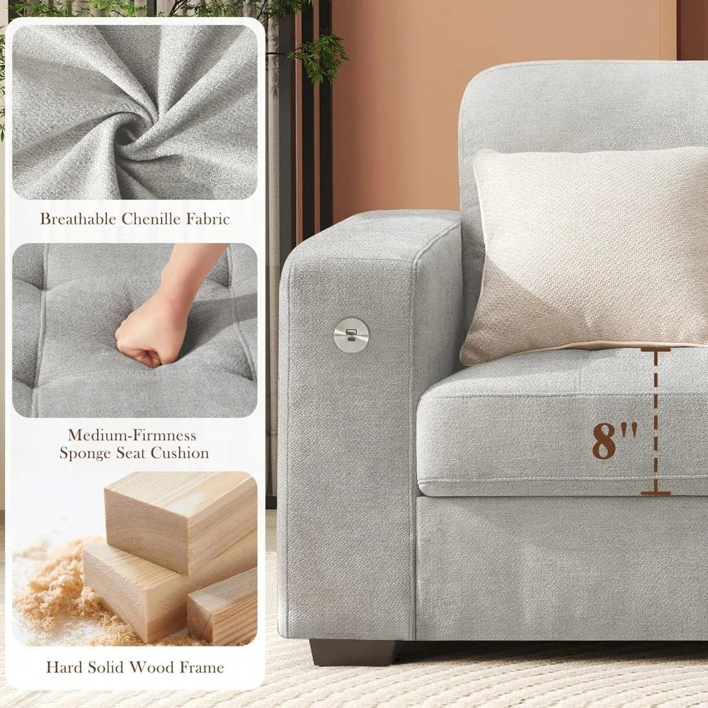 Ljustra 89 Inch Modern Sofa Couch for Living Room 3 Seats USB Charging