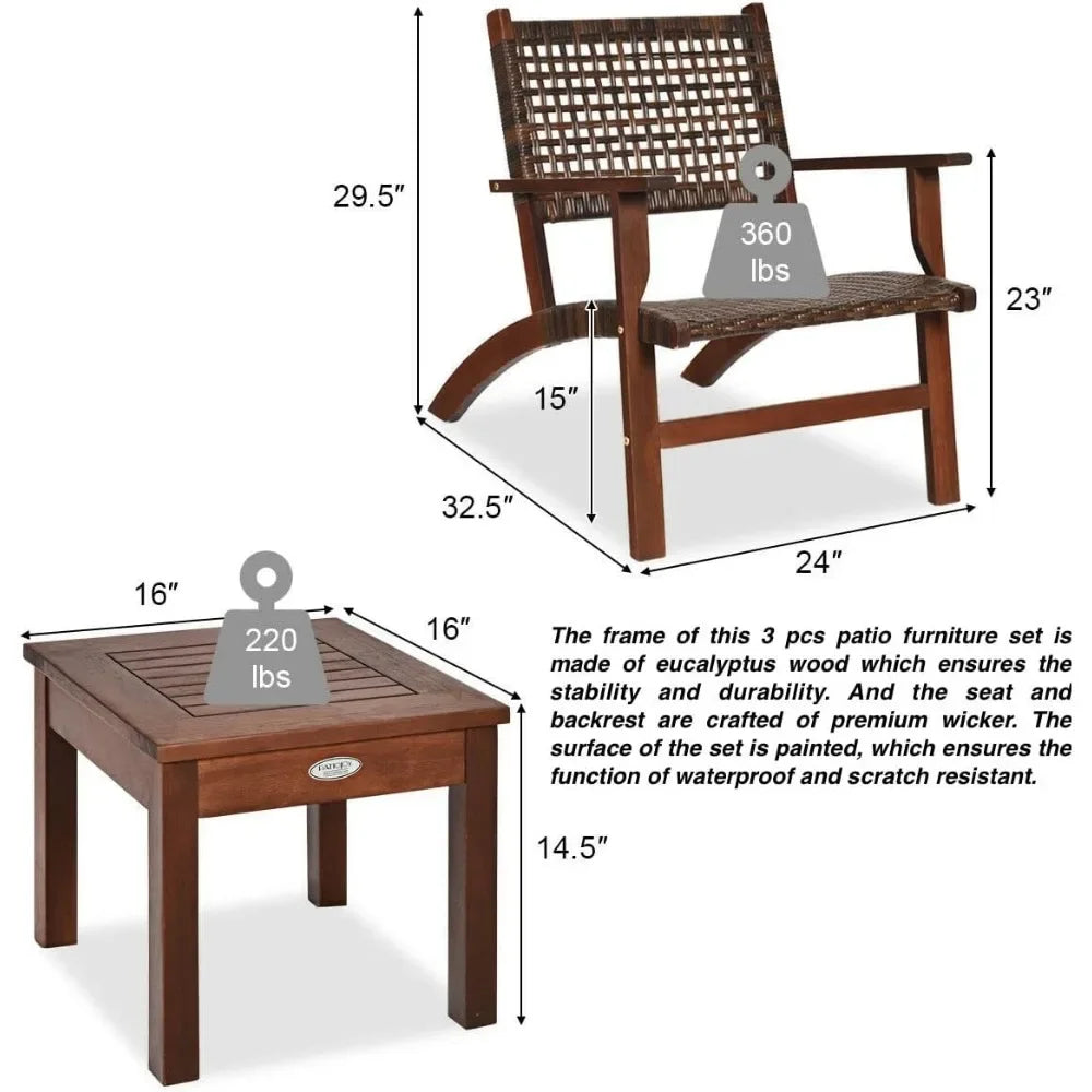 Ljustra 3PCS Outdoor Furniture Set Patio Conversation Set Armchairs Table