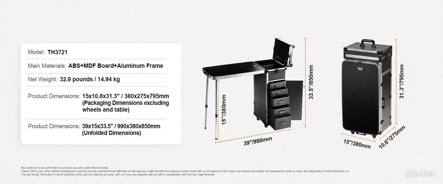 SucceBuy Professional Makeup Train Case Extra Large Rolling Storage Case