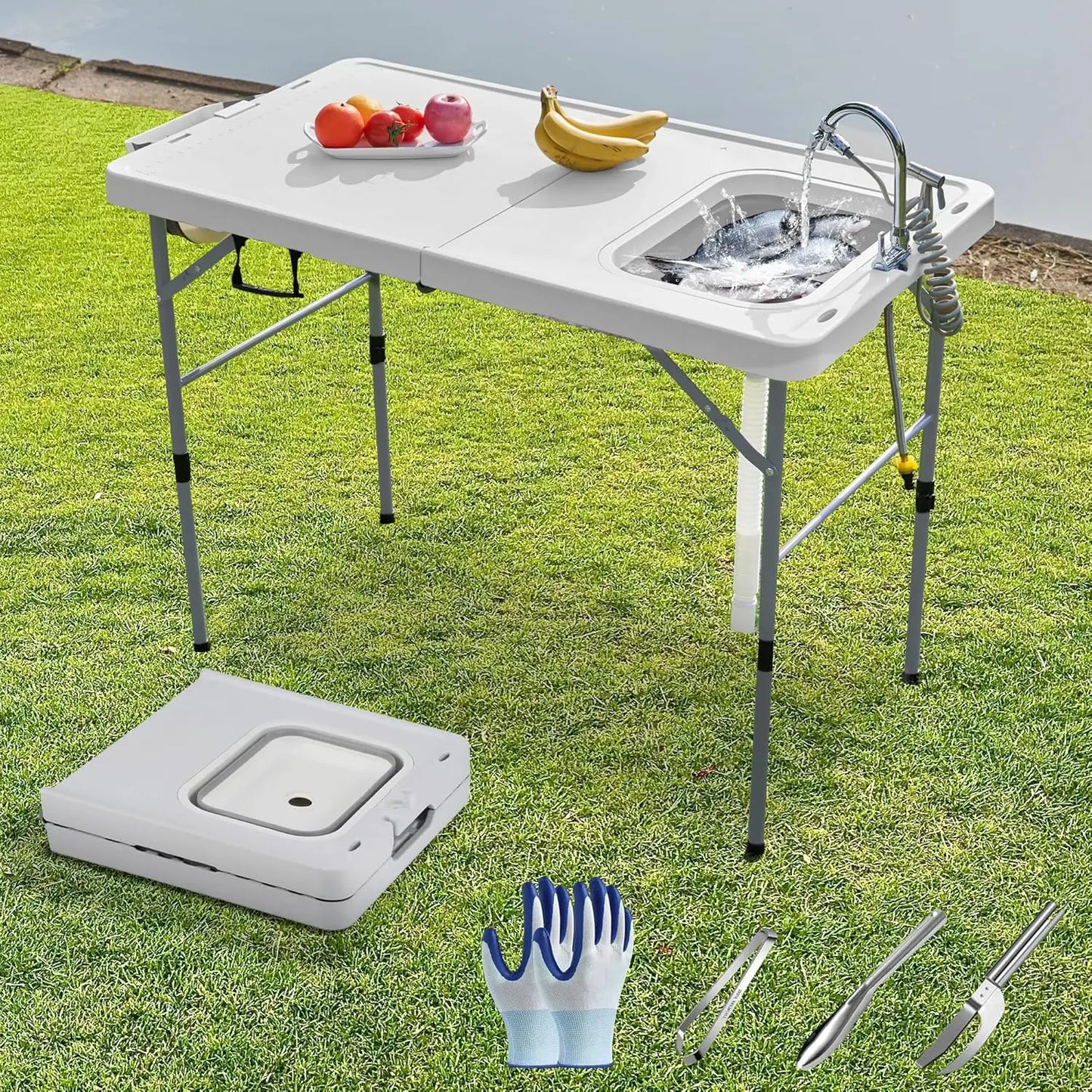 Portable Fish Cleaning Table with Sink and Faucet for Camping
