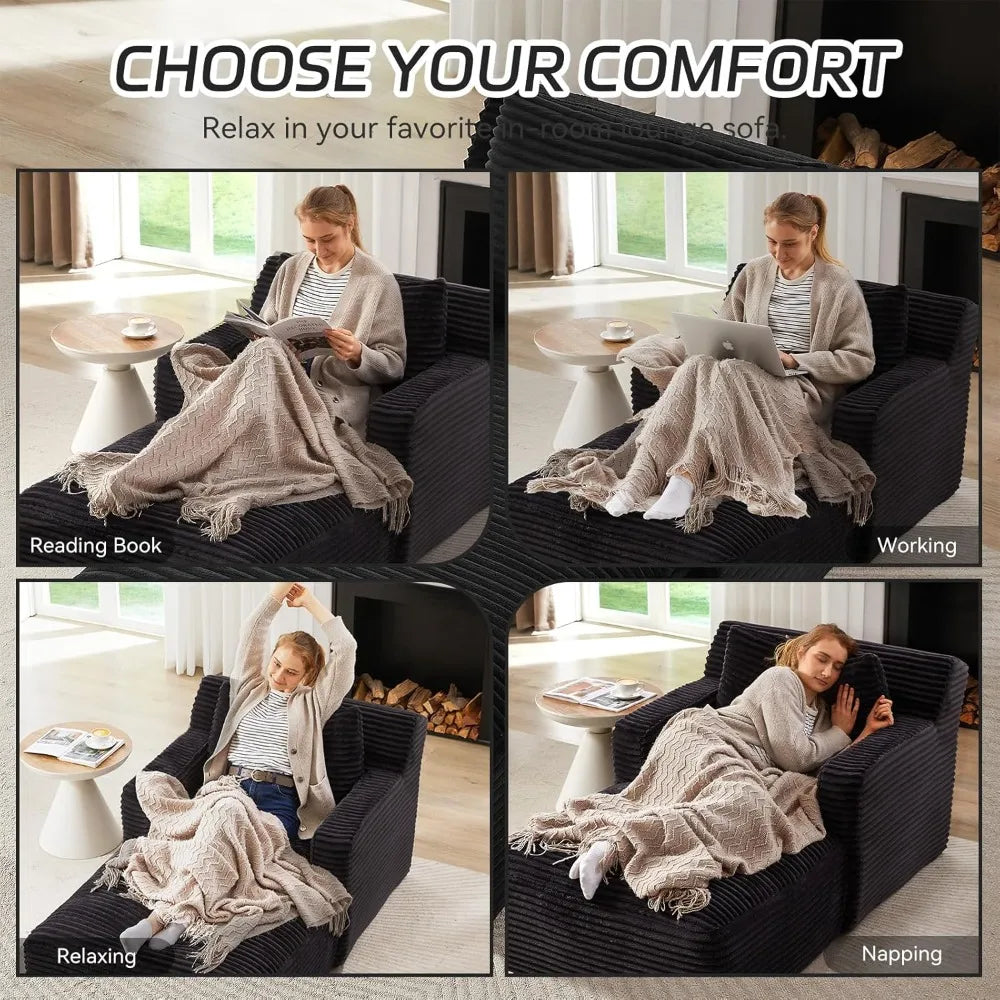 Oversized Chaise Lounge Chair Comfy Corduroy Cloud Couch with Pillows
