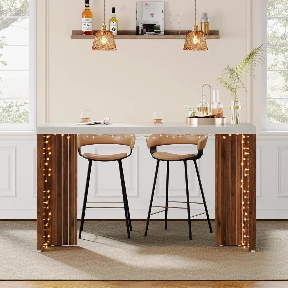 Home Bar Unit 55 Inch Faux Marble Table Modern Mini Bar for Kitchen Living