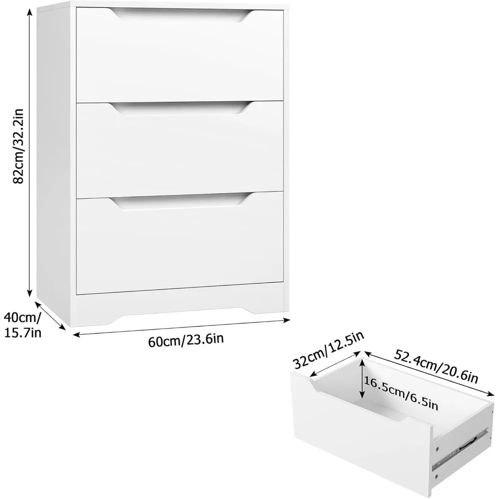 Modern Wood 3 Drawer Dresser Nightstand Storage Chest Accent Furniture