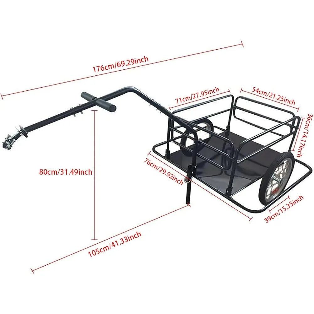 Foldable Bike Trailer Heavy-Duty Cargo Cart 70kg Capacity Universal Hitch