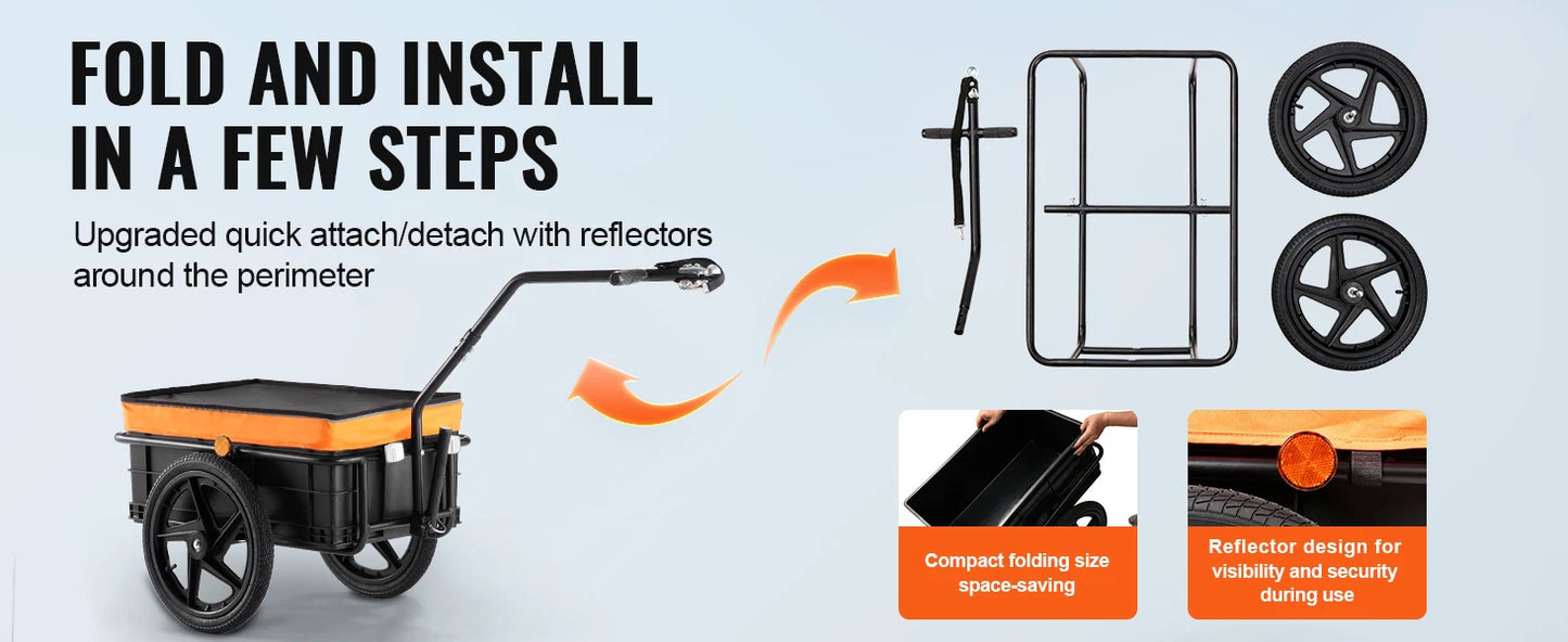 Ljustra 88Lbs Bike Cargo Trailer Foldable Bicycle Wagon with 16" Wheels