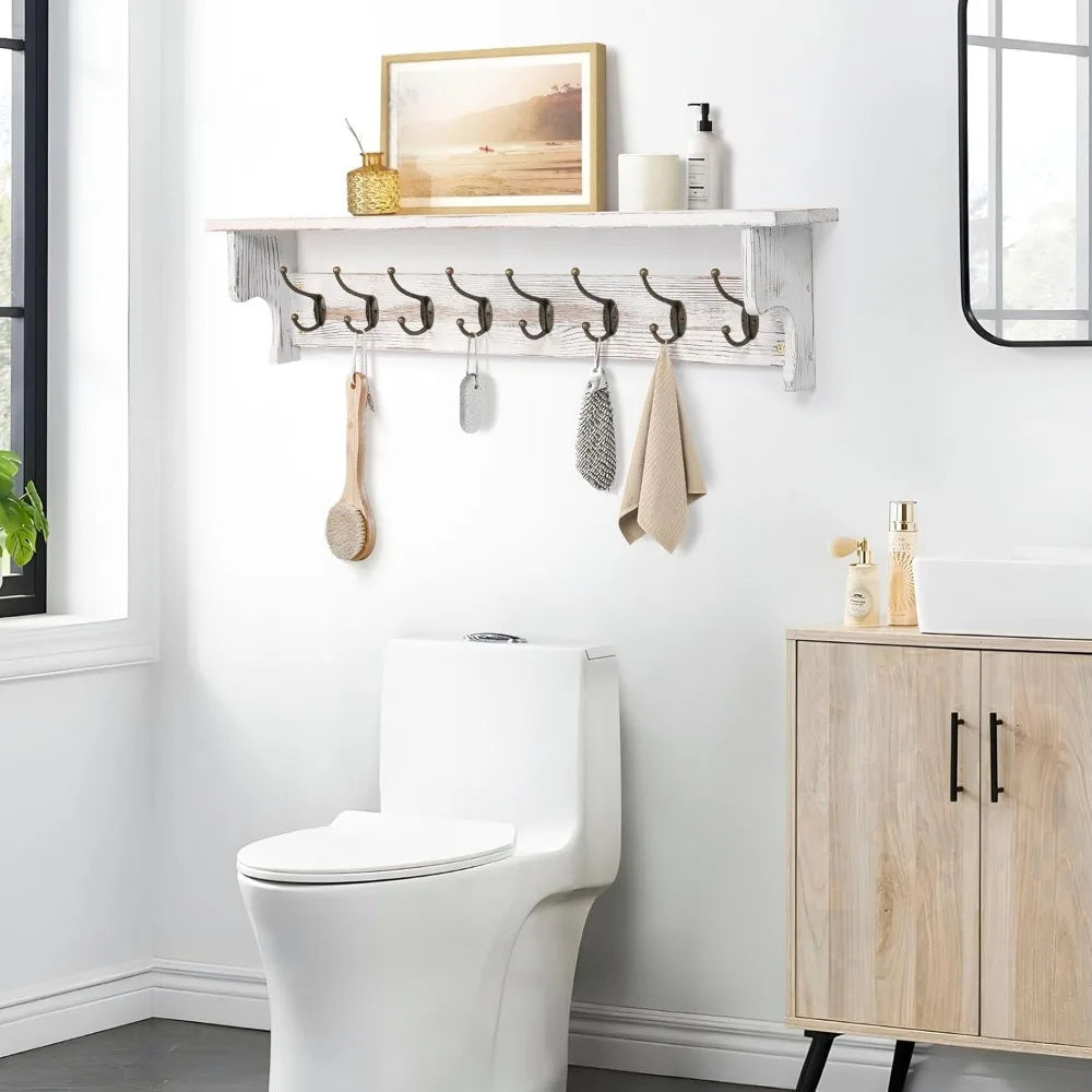 Rustic Wood Coat Rack Wall Mount with Shelf for Entryway Storage