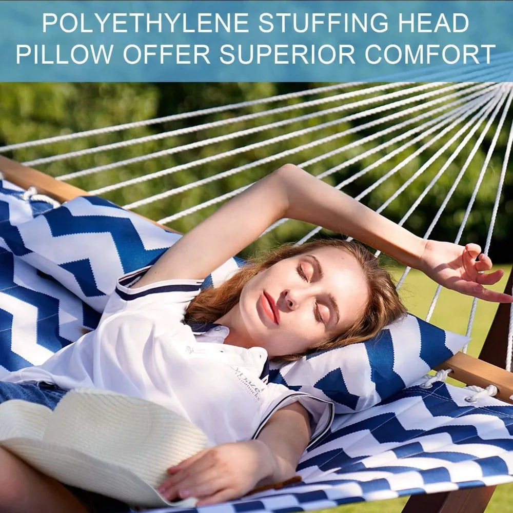 12FT Double Quilted Hammock with Pillow Outdoor Furniture 450LB Capacity