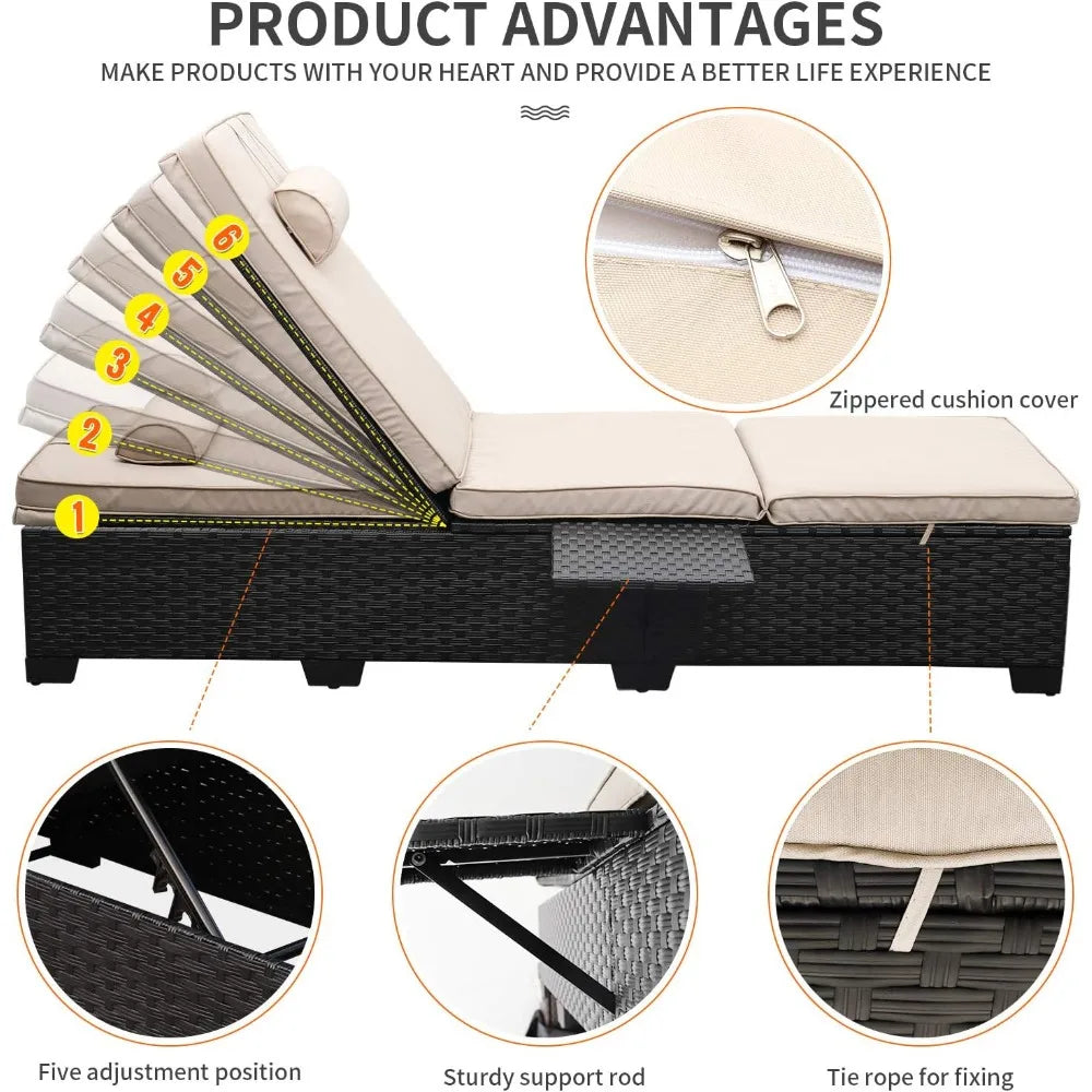 Outdoor Chaise Lounge Chairs Set of 2 Wicker Recliner Patio Furniture