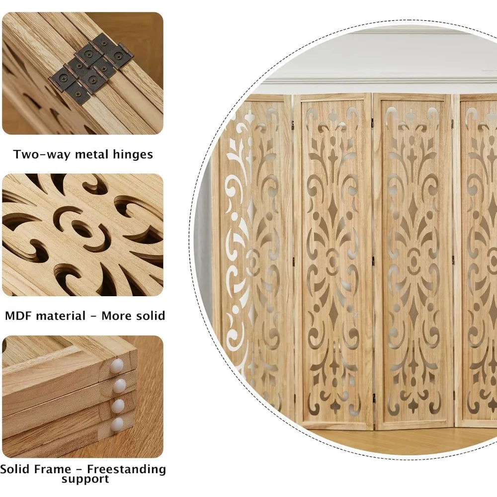 5.6Ft Folding Wood Room Divider 4 Panels Home Office Garden Screen