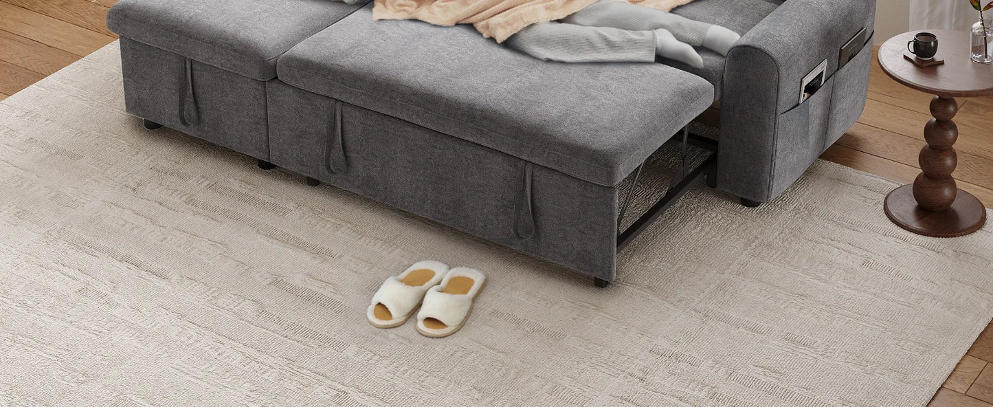 Ljustra L Shaped Sleeper Sofa Pull Out Couch Bed with Storage Chaise