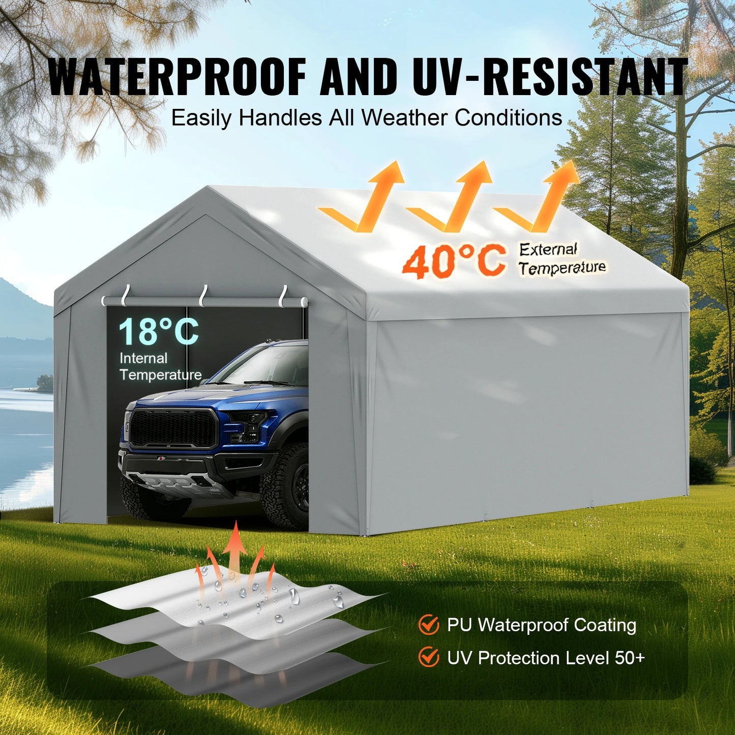Ljustra Heavy-Duty Waterproof Carport Replacement Canopy Cover Shelter