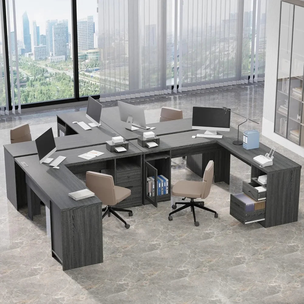 L Shaped Desk with File Cabinet Corner Computer Desk Home Office Table