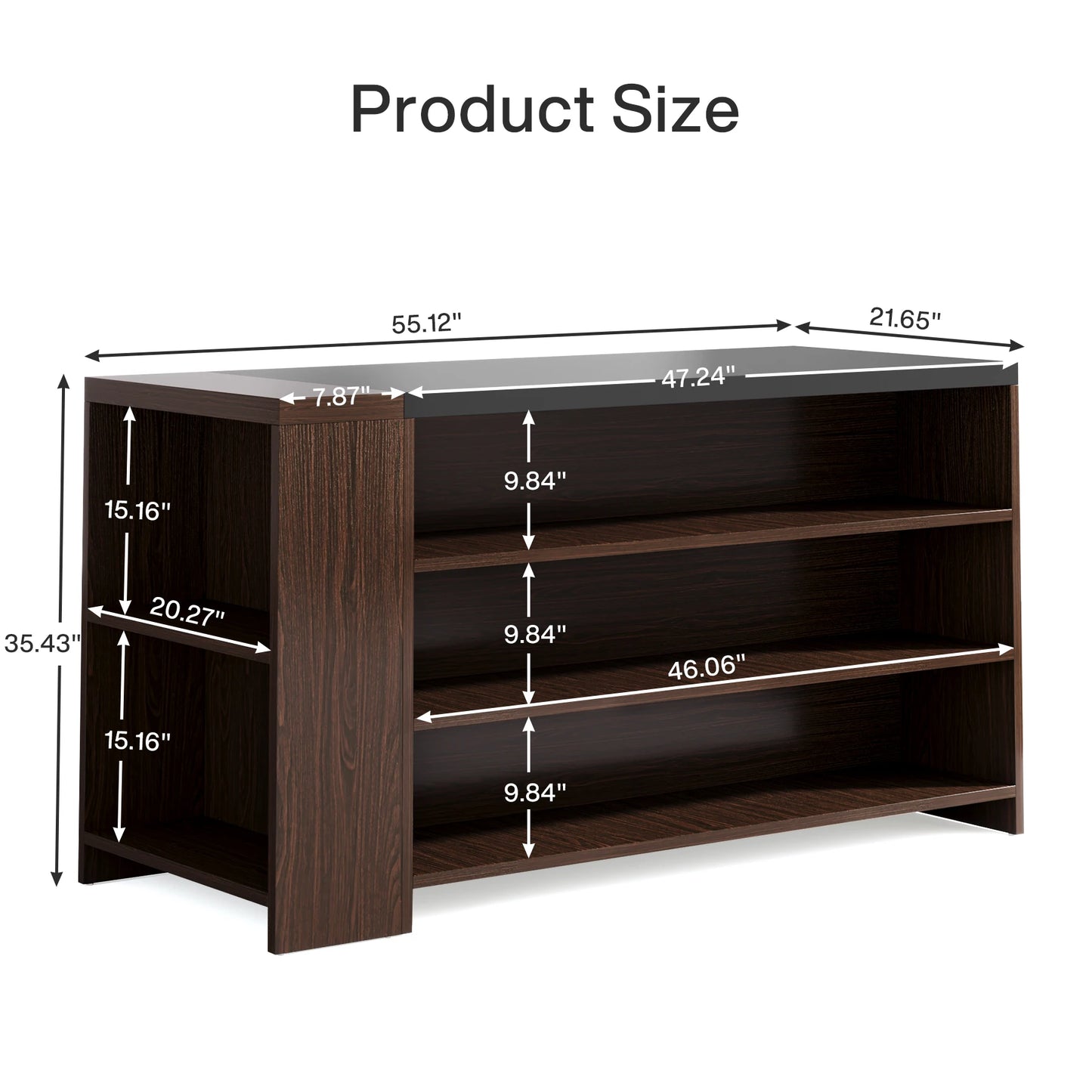 Ljustra 55 Inch Kitchen Island Table with Storage Farmhouse Style