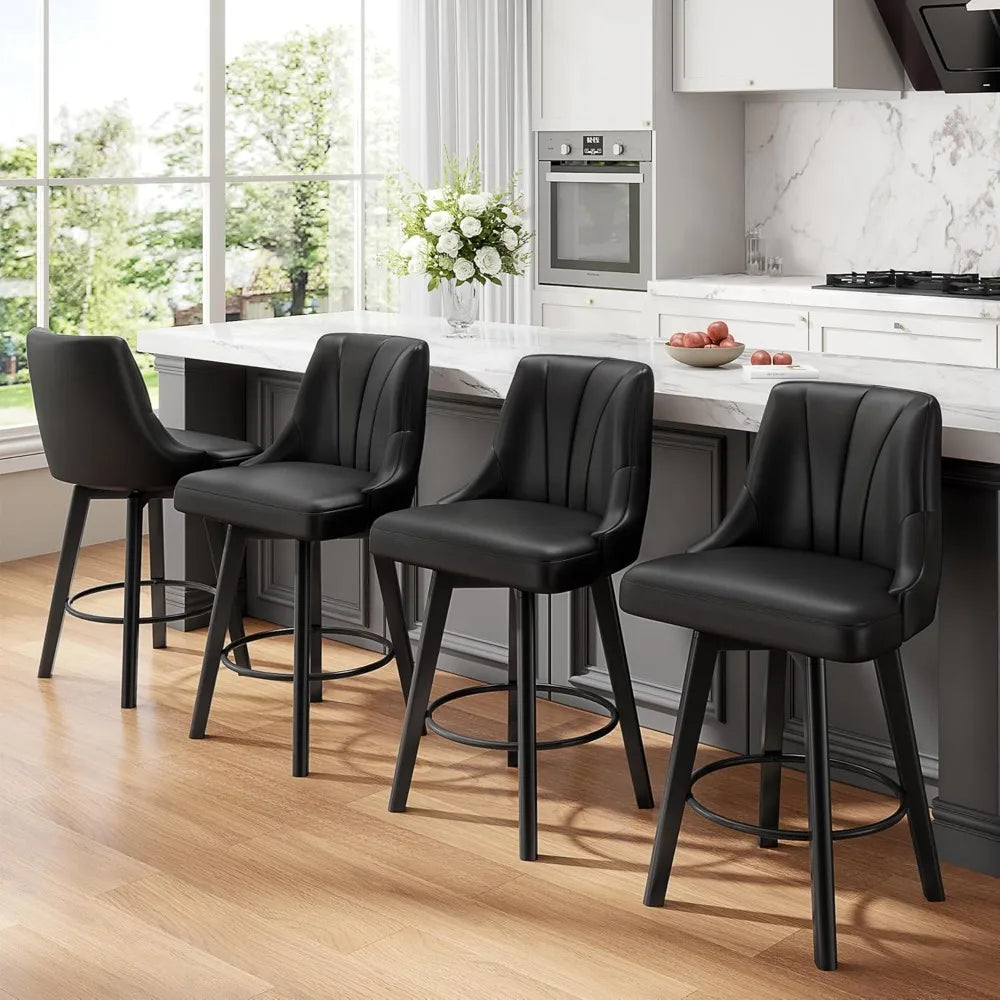 Counter Height Swivel Bar Stool Set of 4 Upholstered PU Leather